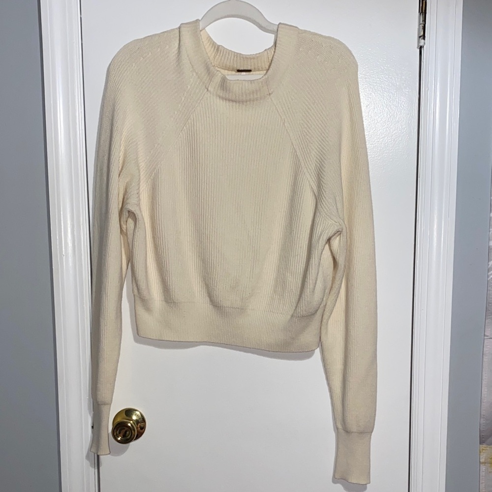 Free People Cotton Cream Crew Neck Sweater